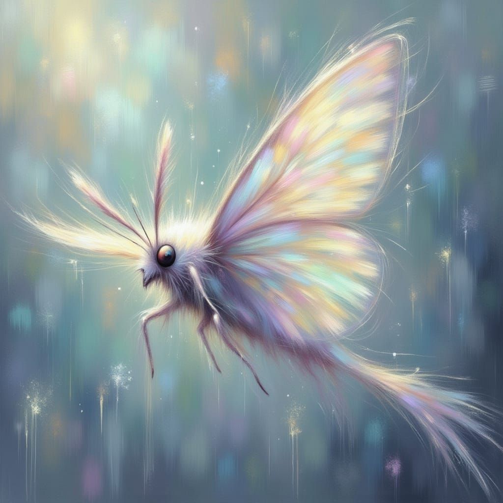 Translucent Lunar Moth in Misty Night Landscape