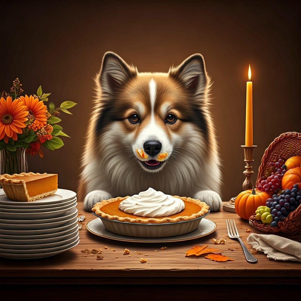 Dog Buried in Pumpkin Pie, Thanksgiving Feast
