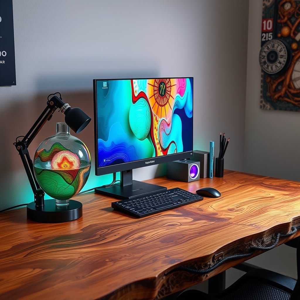 Vibrant Bio-Mechanical Workspace in Futuristic Organic Style