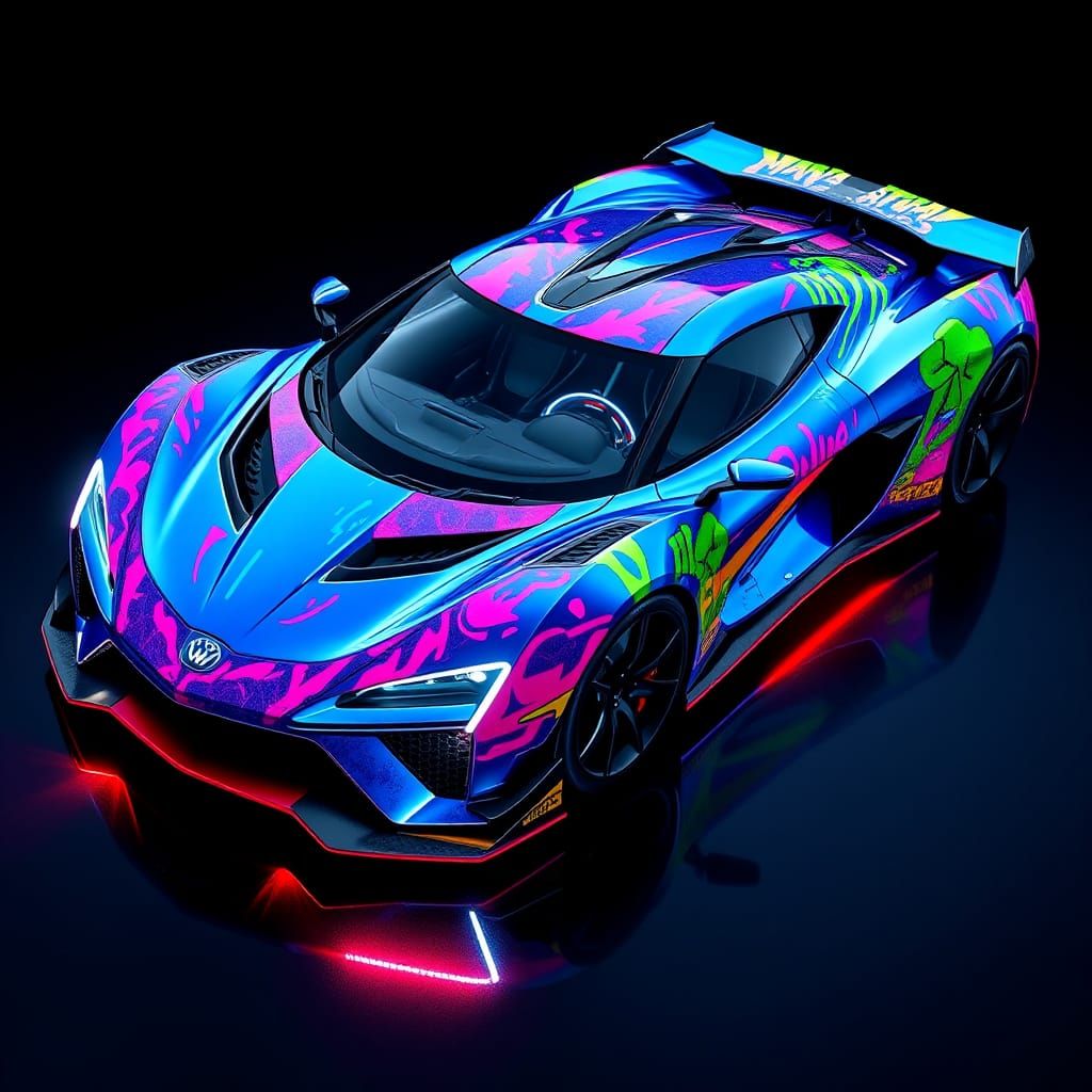 Futuristic Supercar with Graffiti Art in Photorealistic Styl...