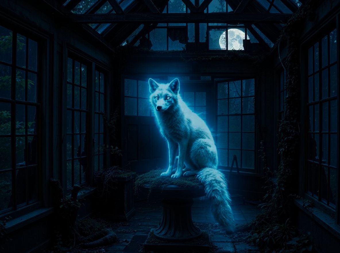 Spectral Fox in Overgrown Victorian Greenhouse