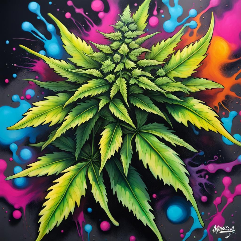 Colorful Graffiti Art of Magical Marijuana Plants