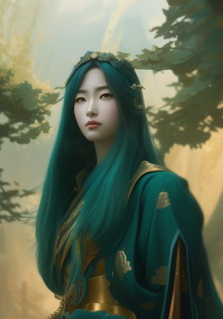 Toyotama-Hime: Sea Goddess Portrait in Art Nouveau Style