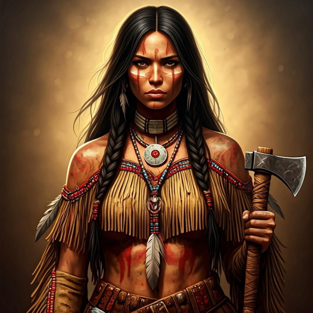 Native American Woman in Battle Regalia: Digital Painting