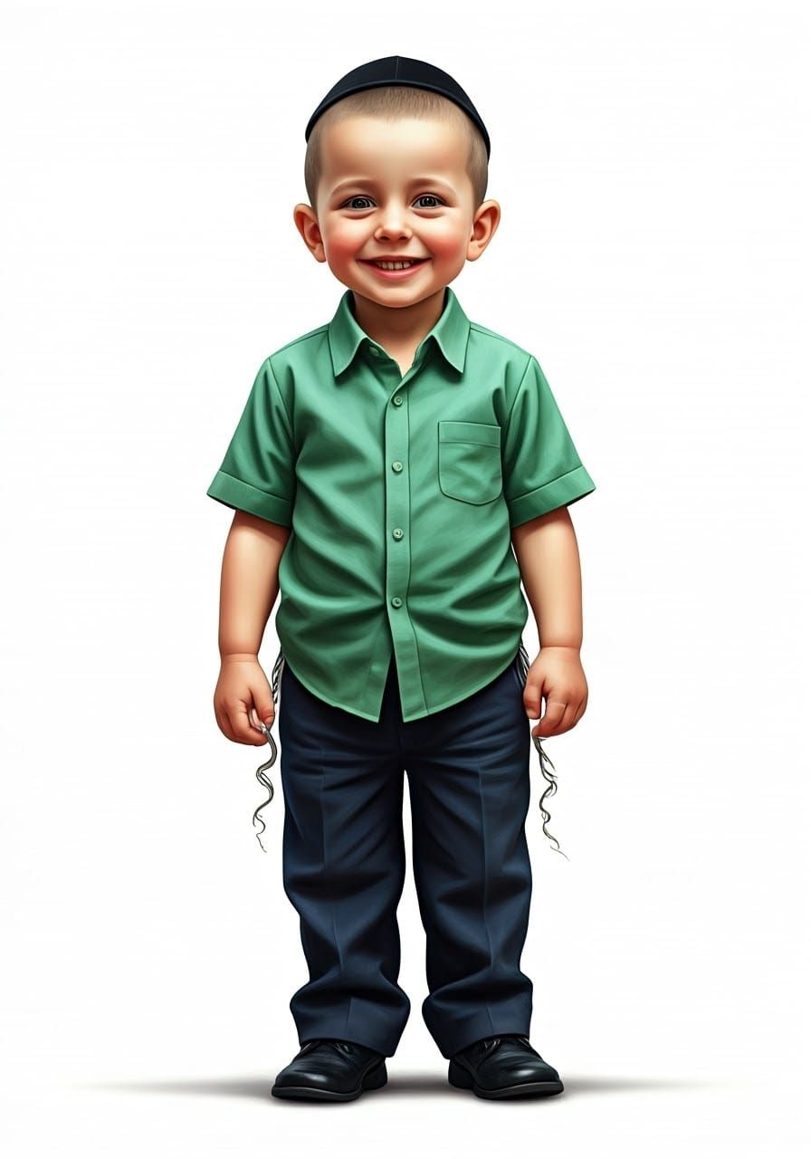 Joyful Hassidic Boy in Hyperrealistic Digital Art