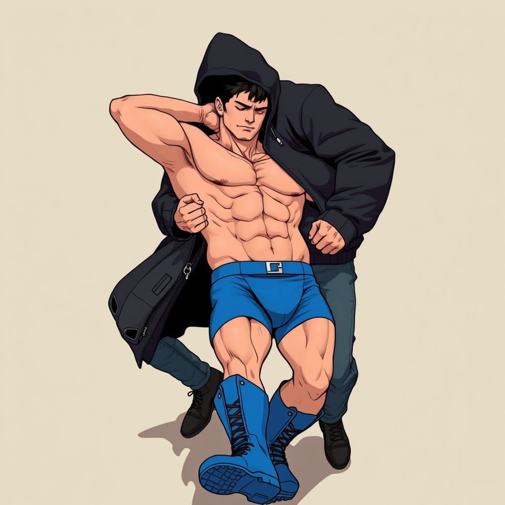 Anime Scene: Unconscious Man Carried in Vibrant Style