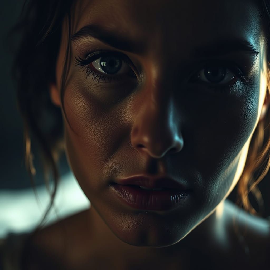 Woman in Gritty Realism Portrait with Dramatic Lighting