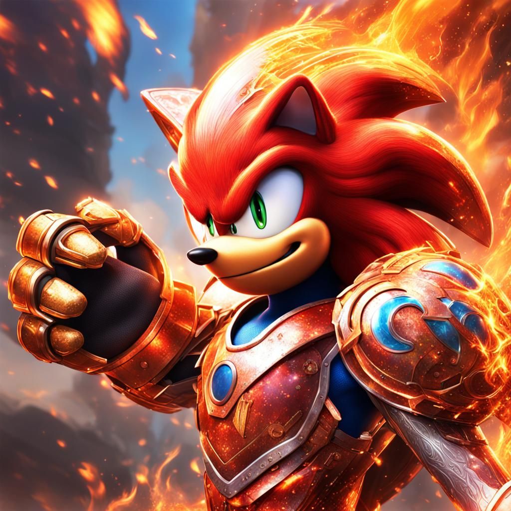 Knuckles in Flaming Phoenix Armor: Hyperrealistic Concept Ar...