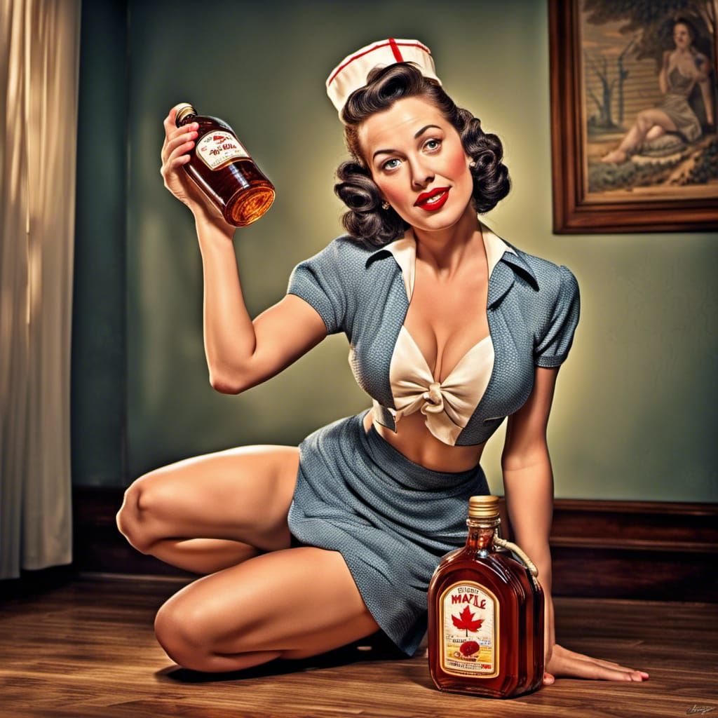 1940s Pin-Up Model with Maple Syrup