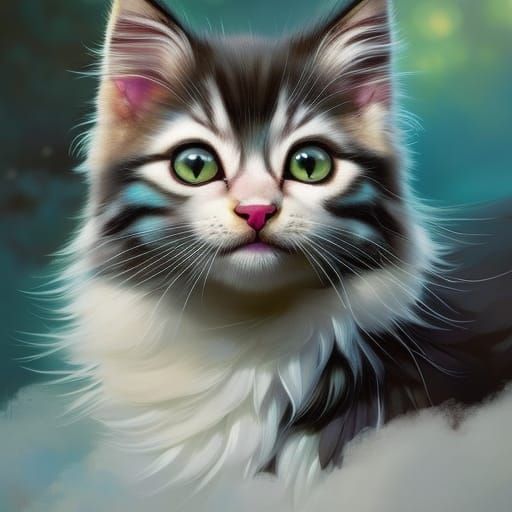 Majestic Feathered Kitten in Colorful Digital Art