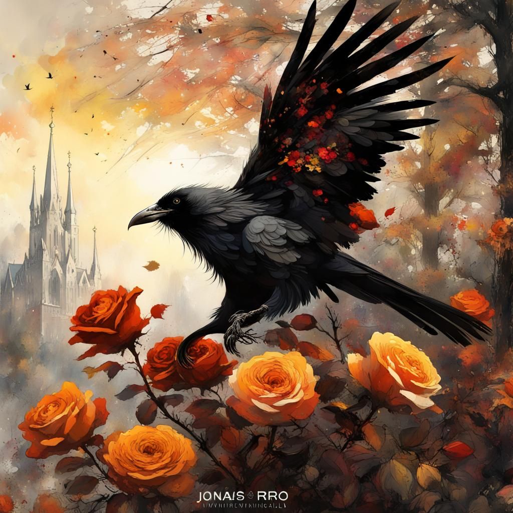 Gothic Raven in Rose Meadow
