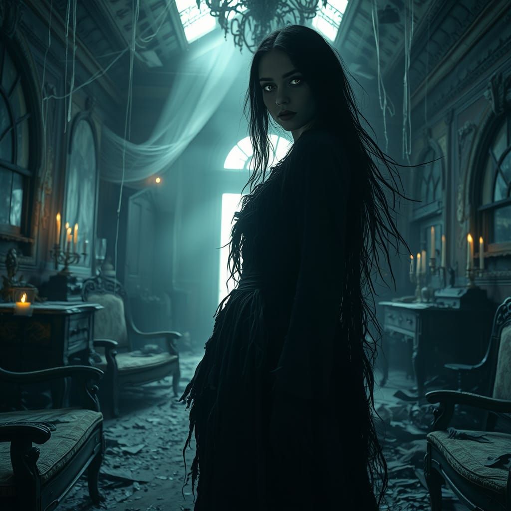 Ethereal Ghost in Dilapidated Victorian Mansion