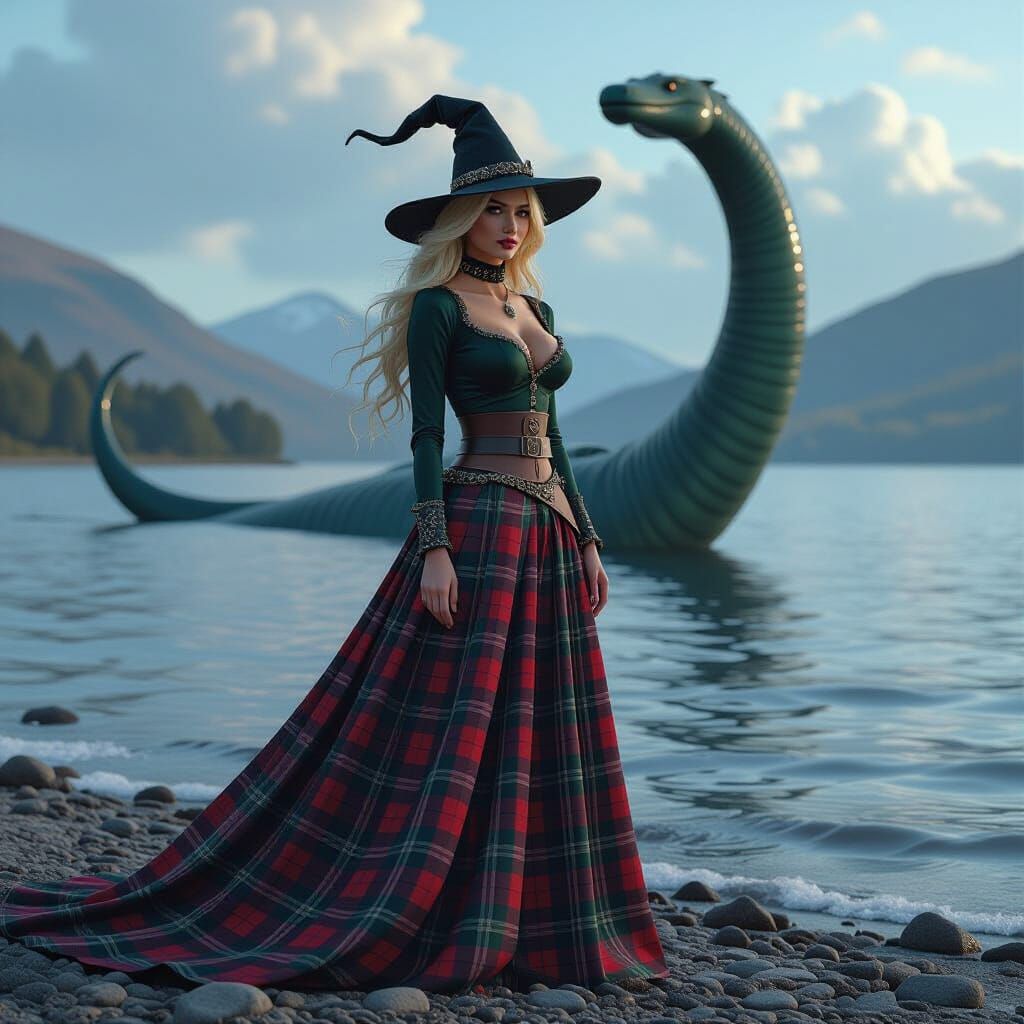 Scottish Witch on Loch Ness in Photorealistic 3D