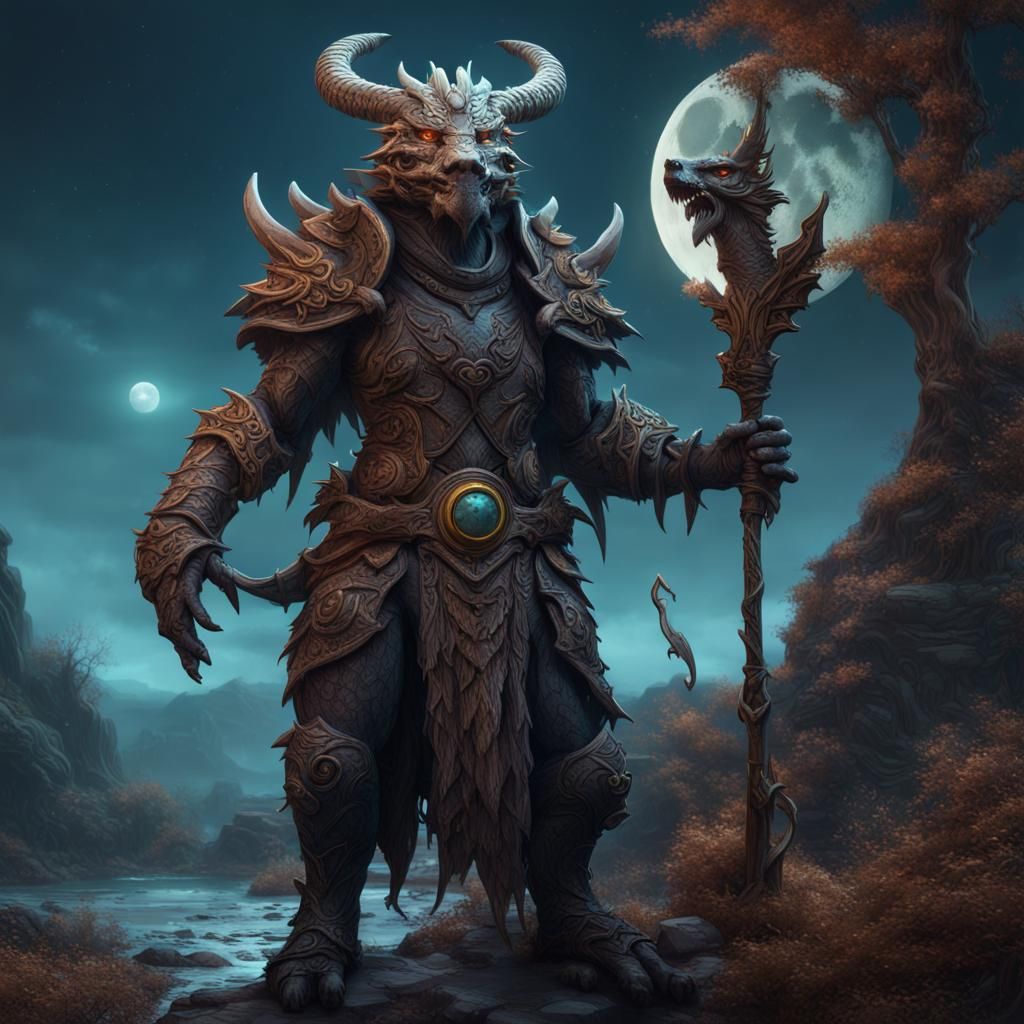 Dragonborn Moon Druid Fantasy Concept Art