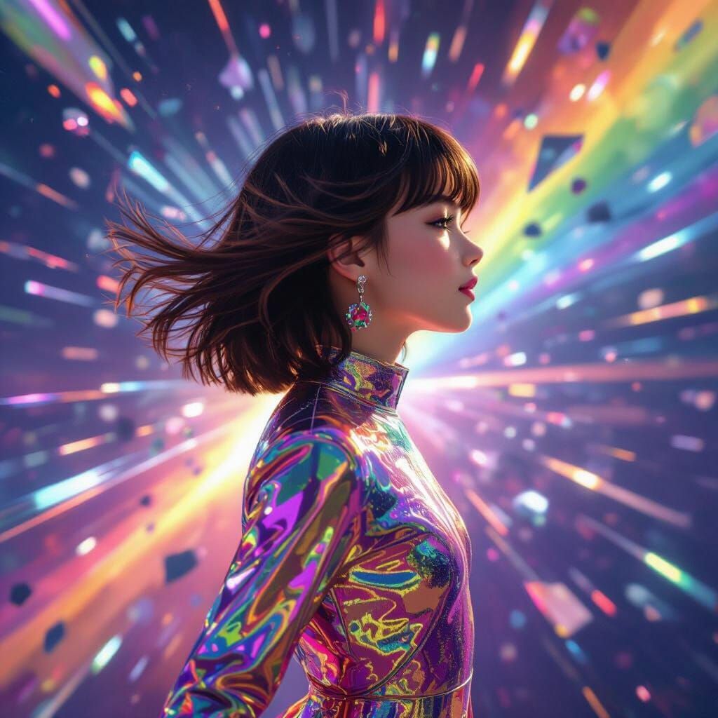 Girl Flies Through Rainbow Galaxy: Ghibli-Inspired 3D Art