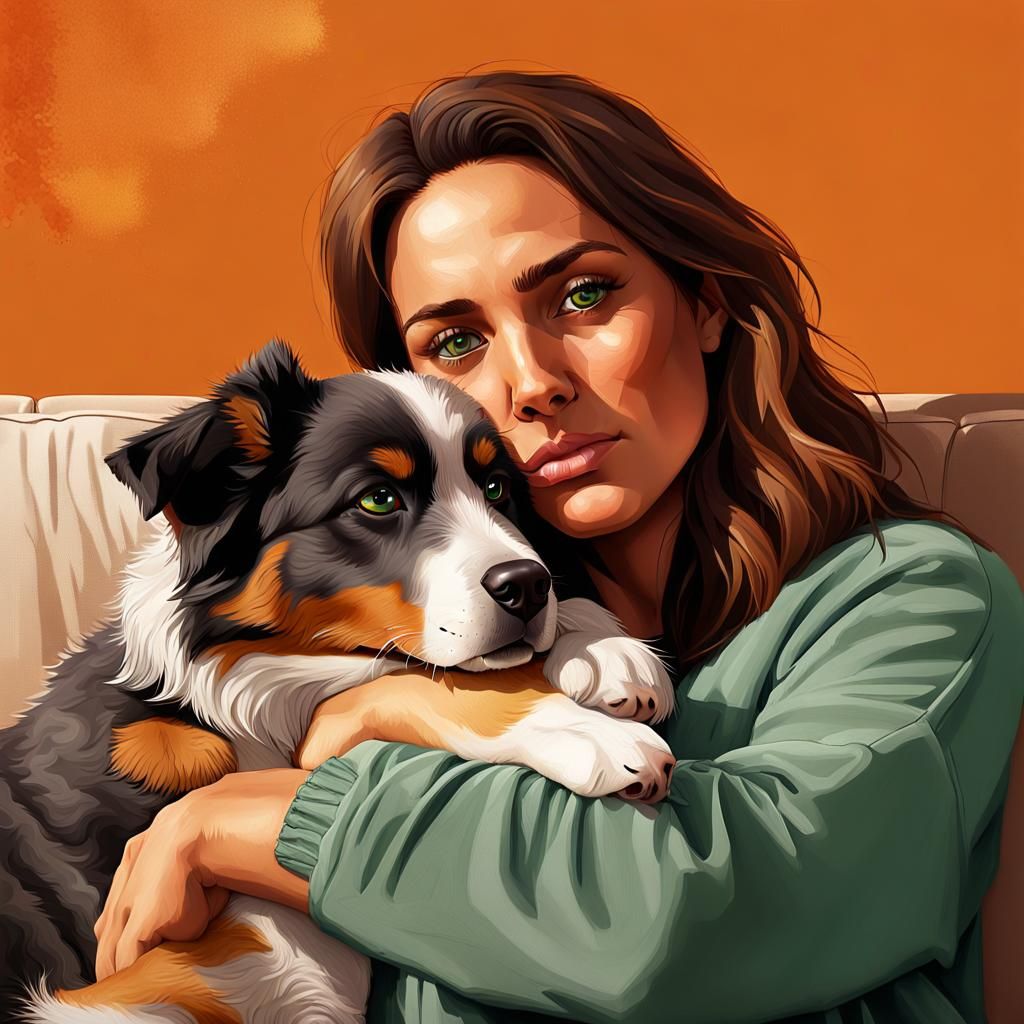 Woman Cuddling Puppy: Hyperrealistic Detailed Portrait