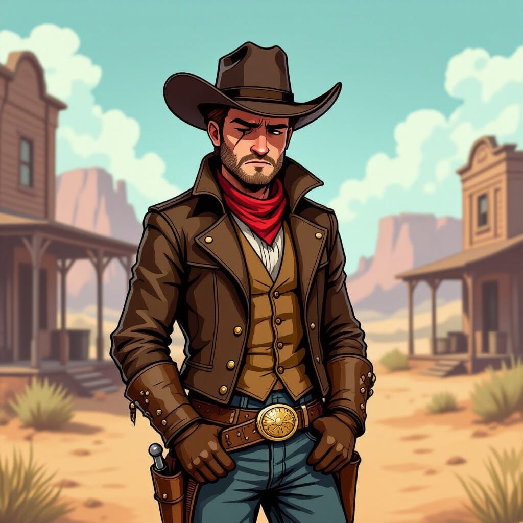 Melancholy Bounty Hunter in the Wild West