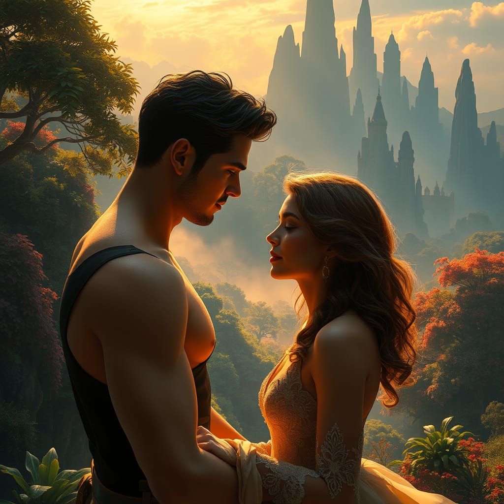 Ethereal Fantasy Couple in Dreamlike Landscape