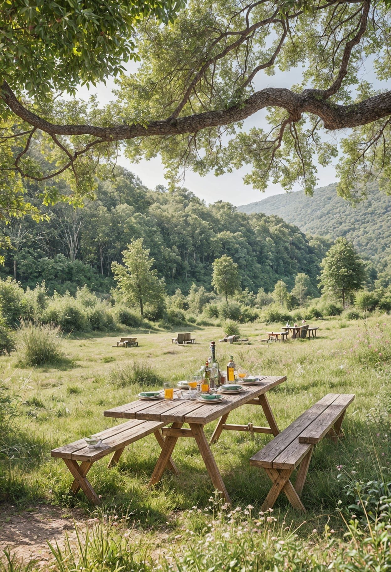 A Detailed Table Set Amidst a Serene Green Campsite