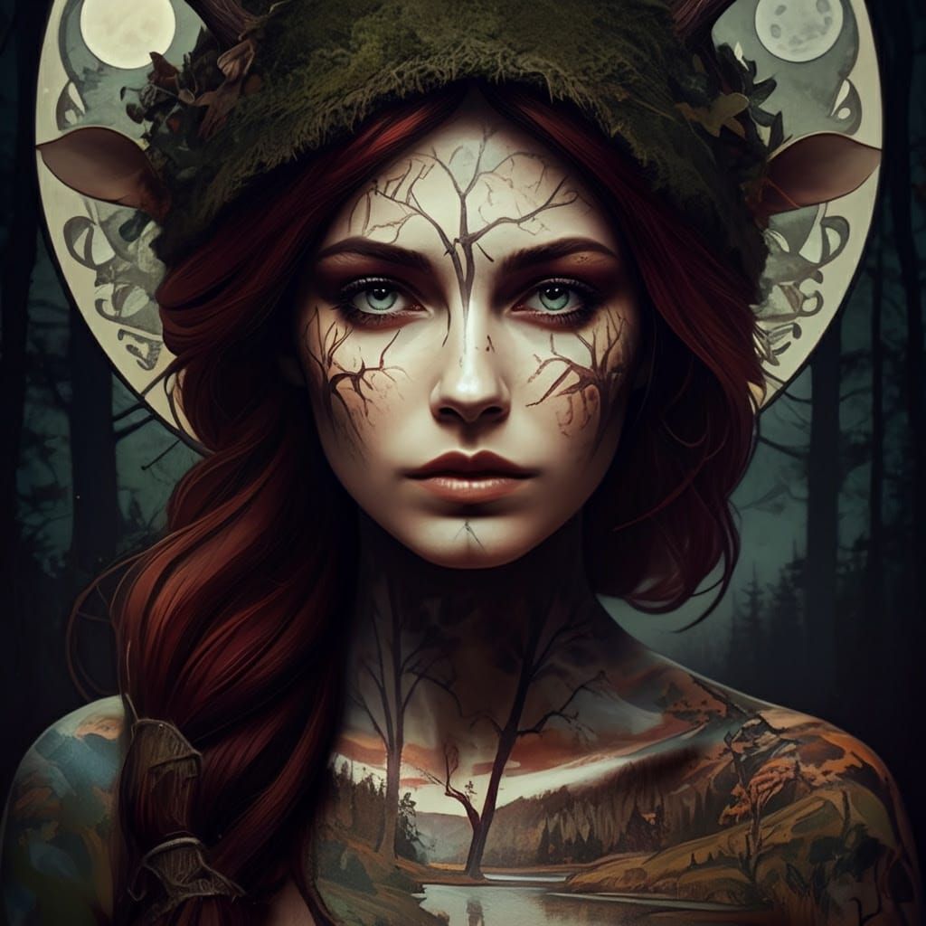 Moonlit Huntress in Vibrant Body Painting