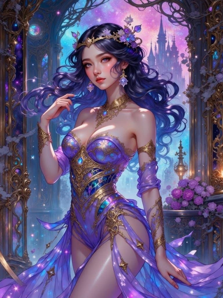 Mysterious sorceress woman in an enchanted castle