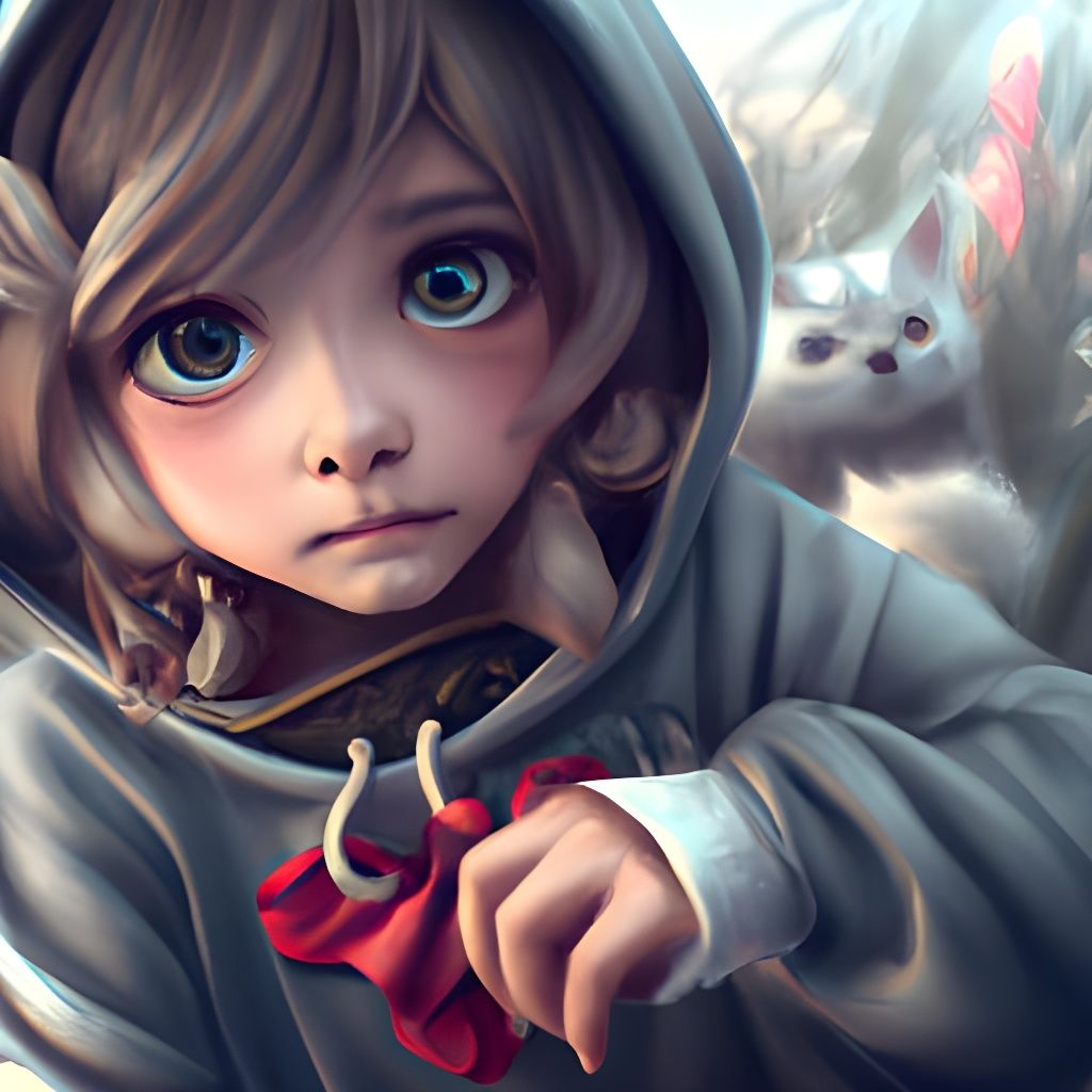 Anime Girl in Cat Hoodie Ghibli Style