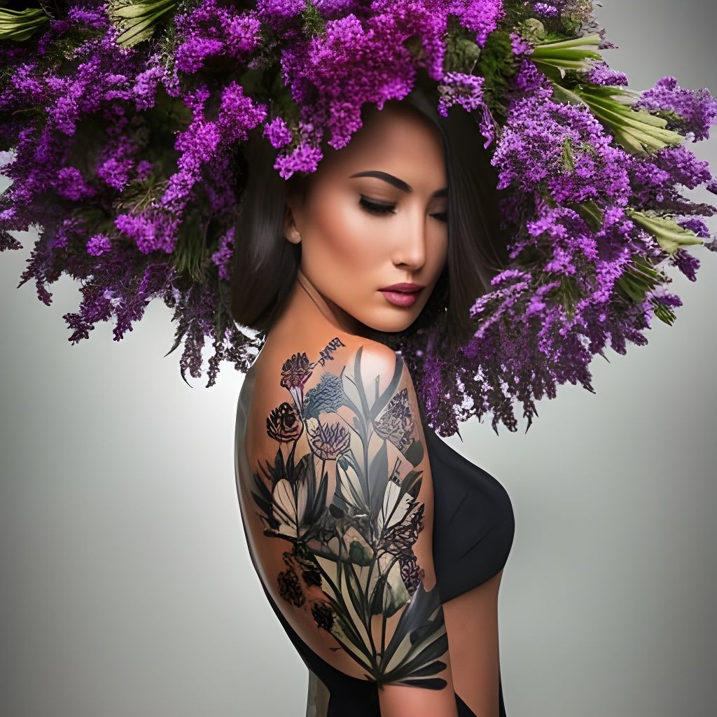 Botanical Tattoo Art: Woman in Snail Dress