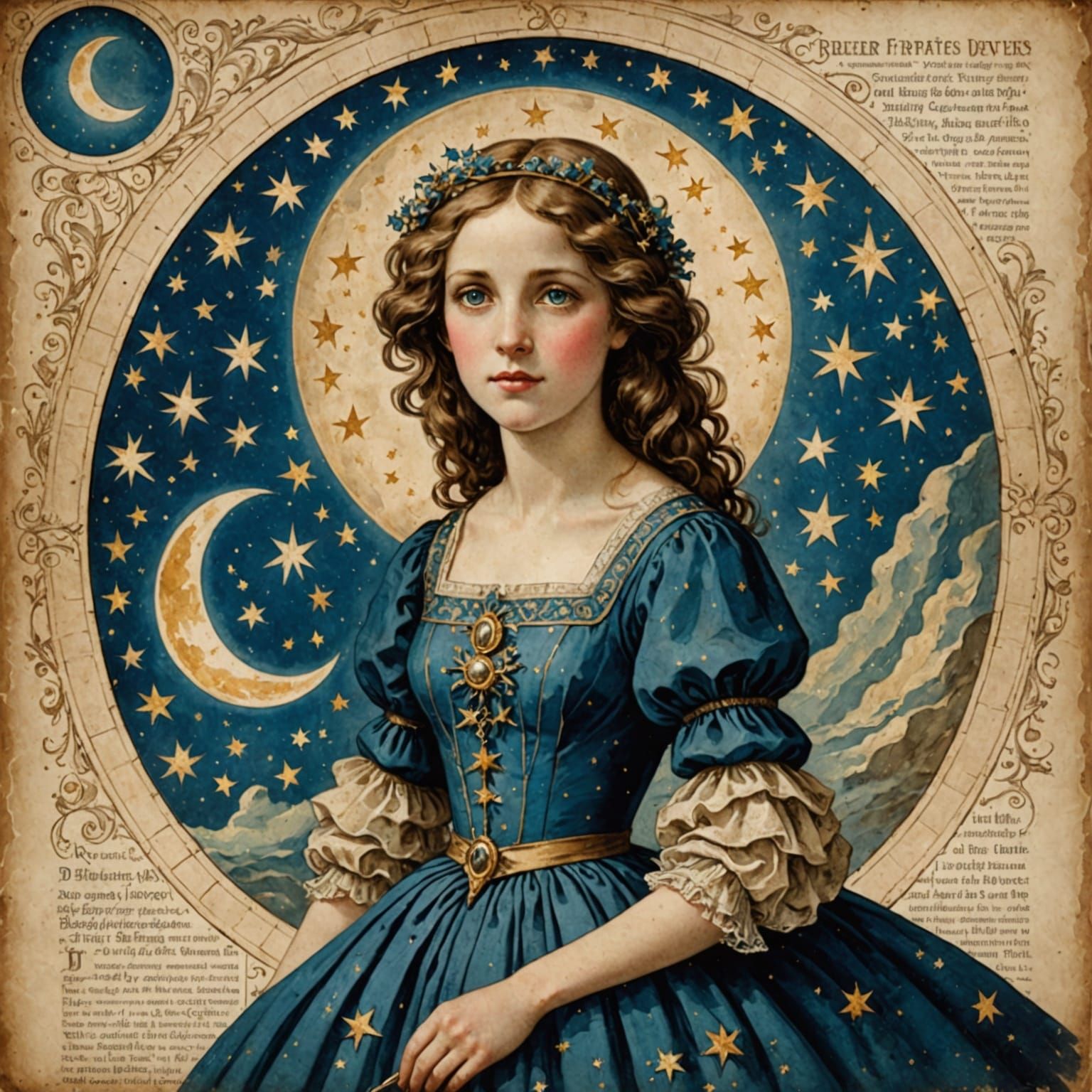 Romantic Spacecore Woman in Romanesque Style