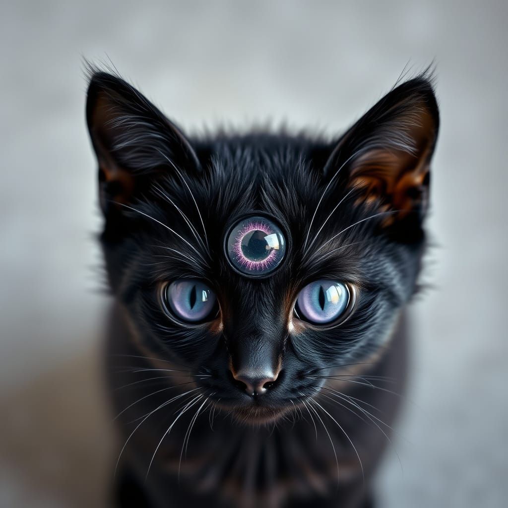 Mystical Feline with Three Eyes in Deep Purple Haze