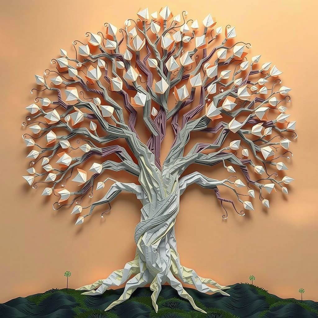 Origami Tree in Dreamy Blue Hues