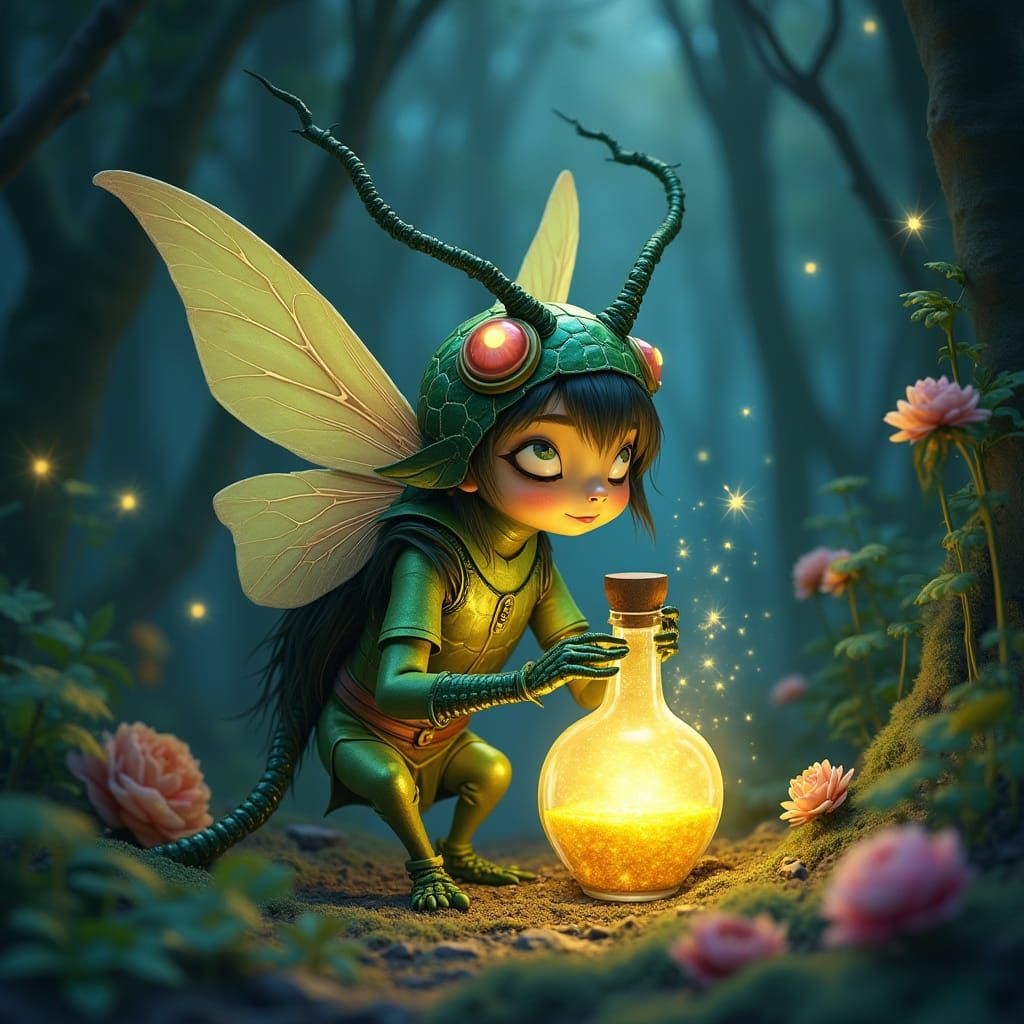 Forest Sprite Brews Starlight Potion: Cartoon Style