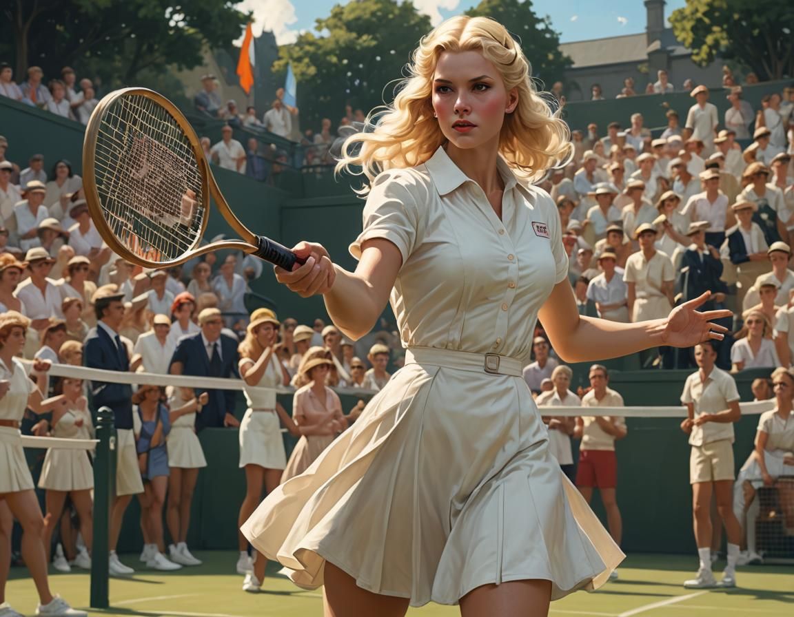A blonde in the tennis style of the 1950s