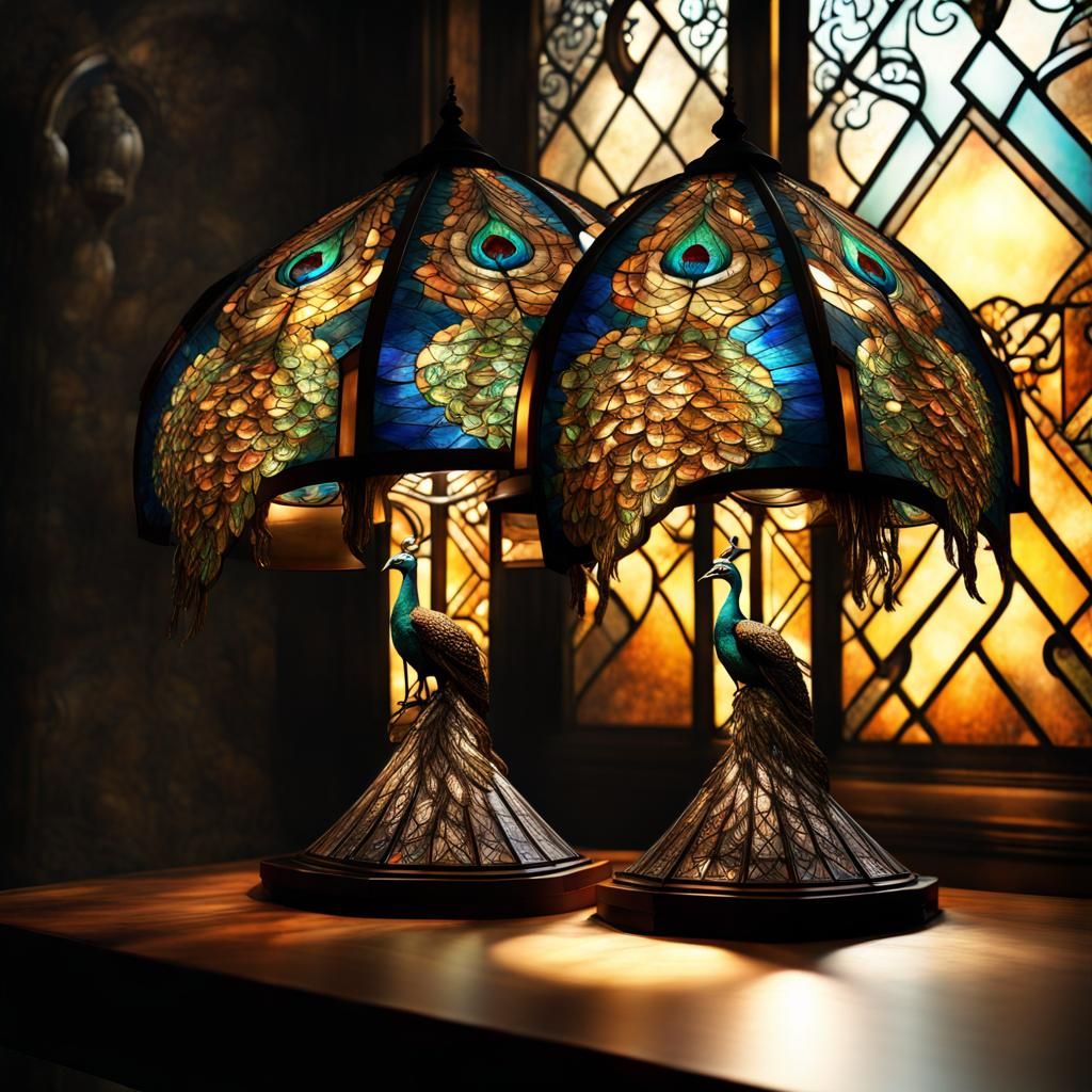 Stained Glass Peacock Lamp in Photorealistic CGI