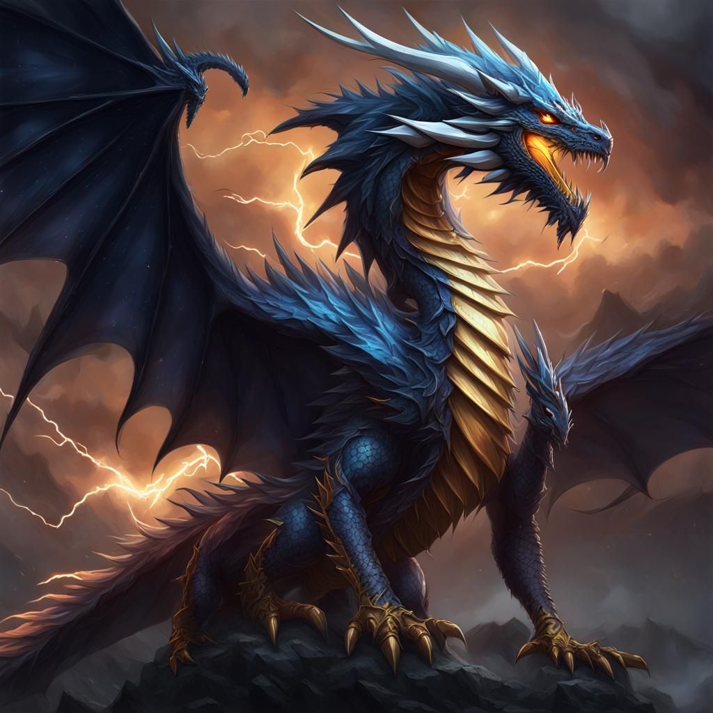 Dramatic Lightning Dragon Portrait in Anime Style