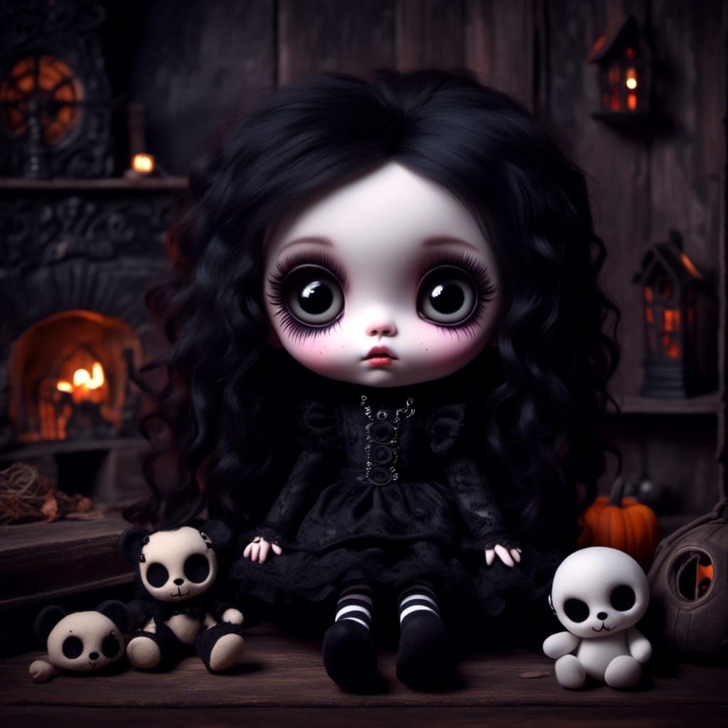 Gothic Chibi Doll in Attic, Digital Art