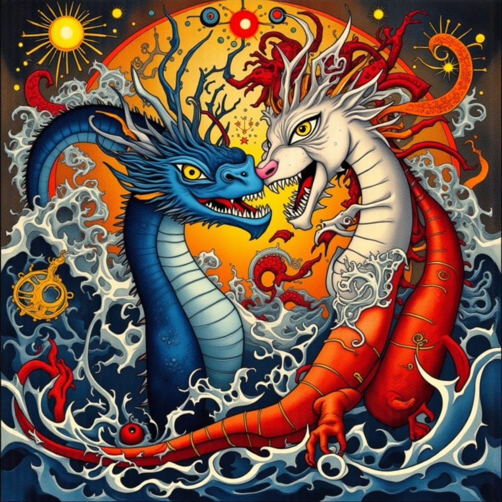 <lora:DRAGON BATTLE:1.0> <lora:NIGHTMARE ENGIN FLUX:1.0>