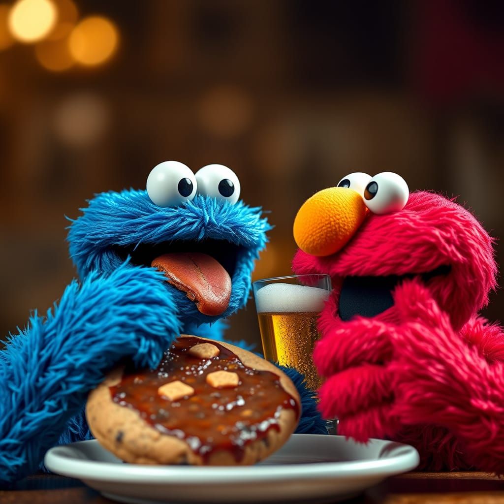 Cookie Monster Savoring Steak in Hyper-Realistic Playdoh Por...