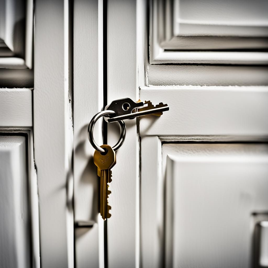 Keys in White Door: Macro Photography Close-Up