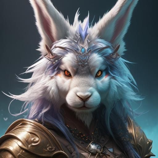 Hyperrealistic Rabbit-Wolf Hybrid in a Colorful Splash Art