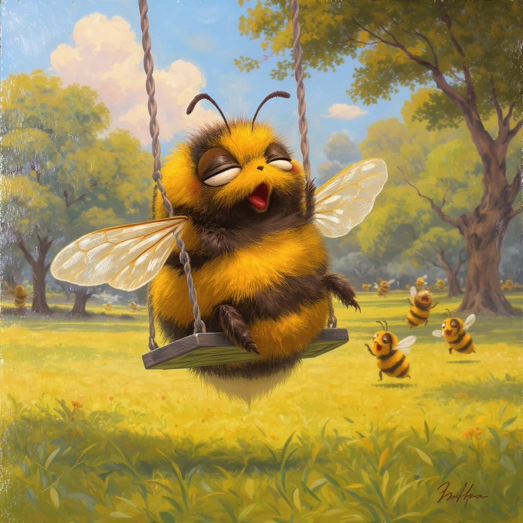 Sleepy Bumblebee's Fall: Heartwarming Scene in Tonalist Styl...