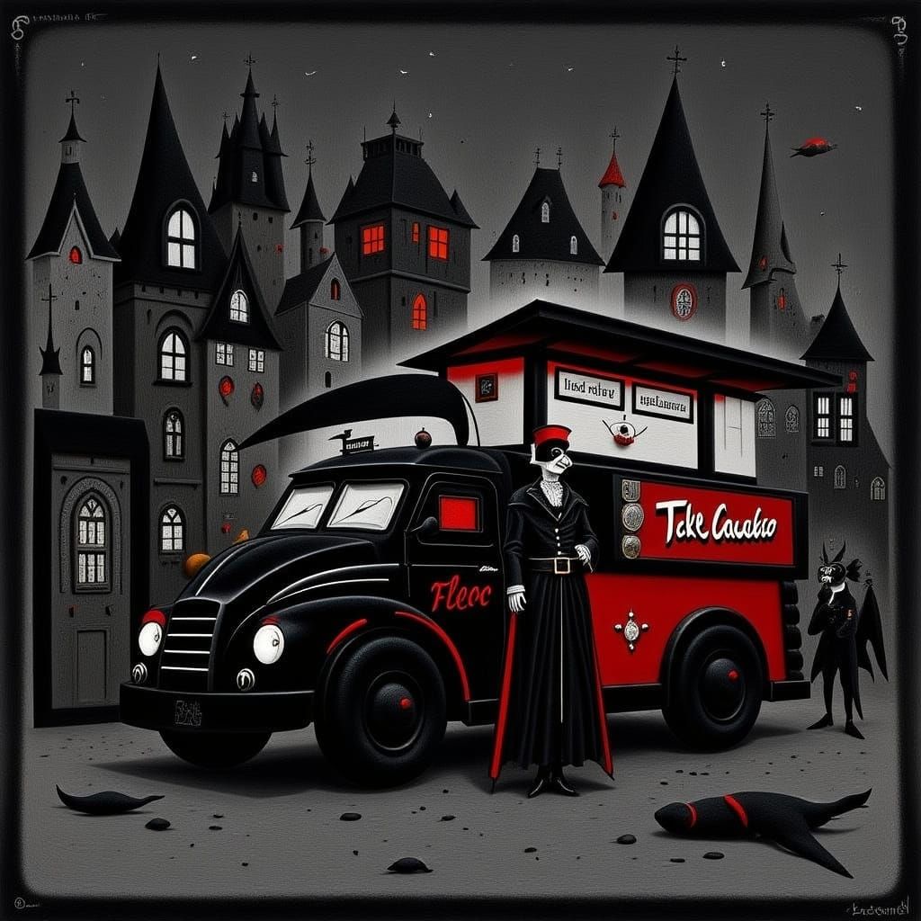 Futuristic Food Truck in Cyberpunk Style