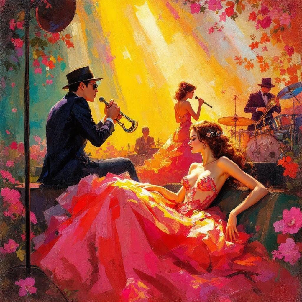 Jazz Band in Impasto Style with Hyperreal Colors