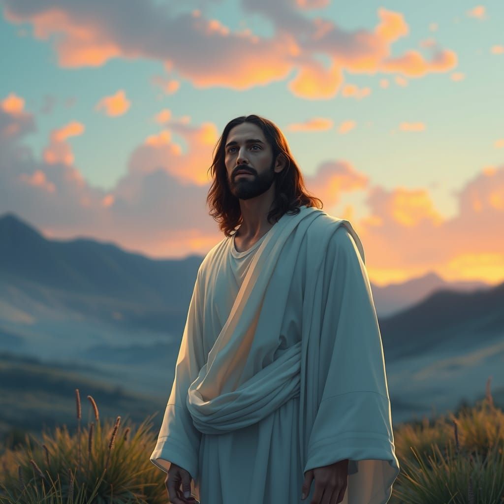 Serene Christ in Vibrant Landscape
