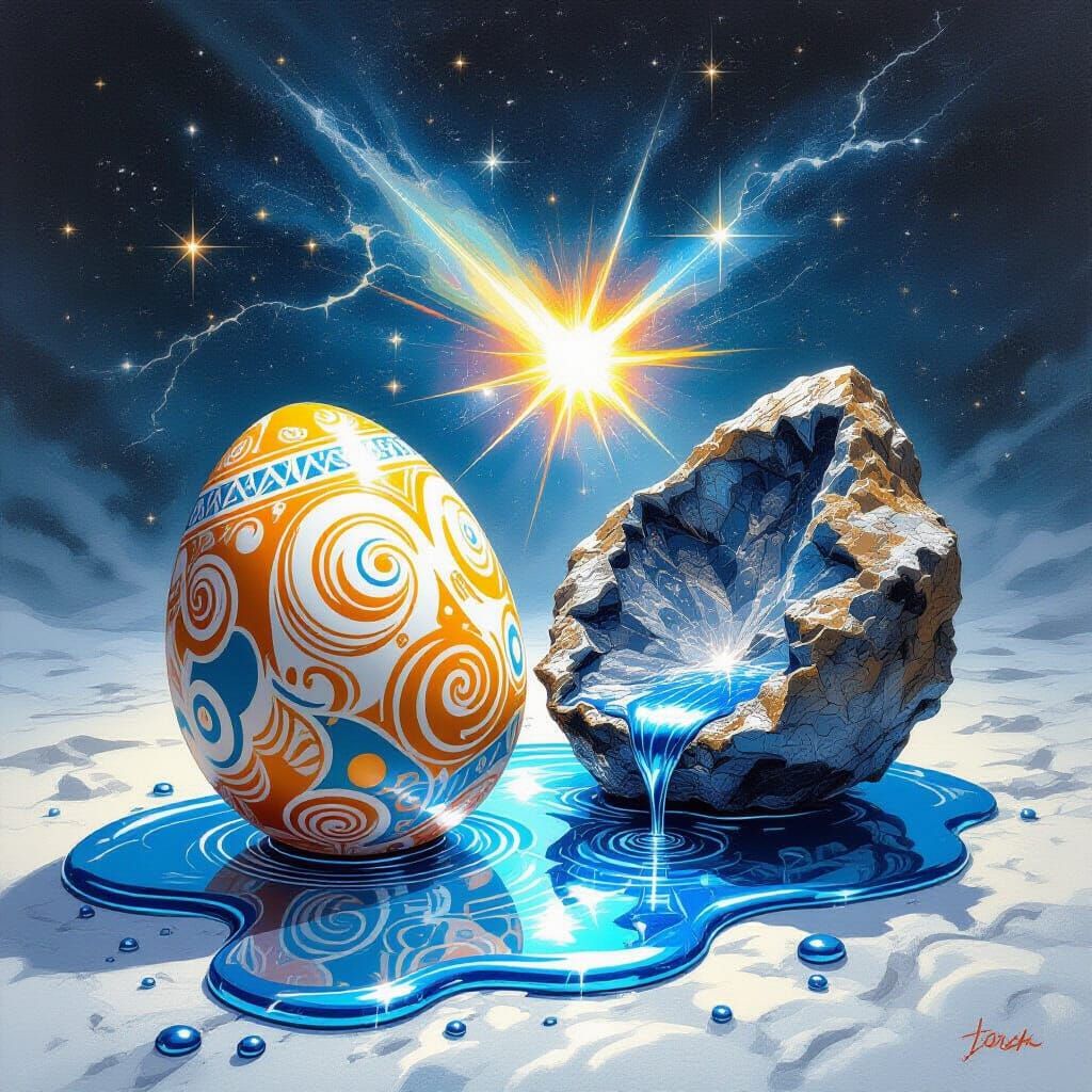 Intricate Ukrainian Easter Egg with Mercury Meteorite