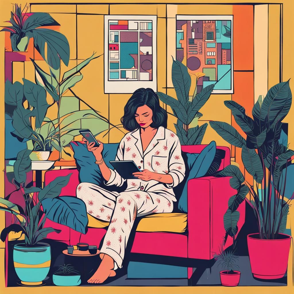 Woman with E-Reader in Pop Art Style