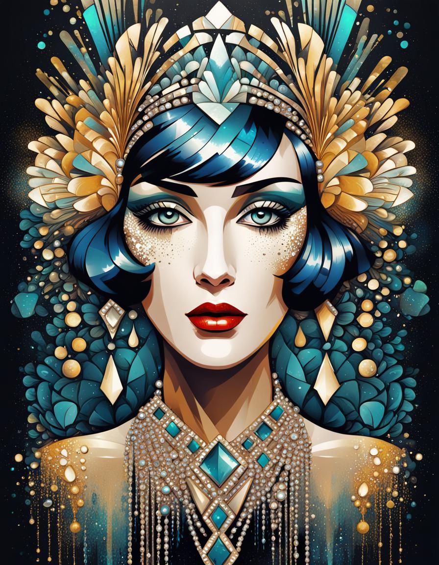 Glamorous Art Deco Flapper Girl Portrait