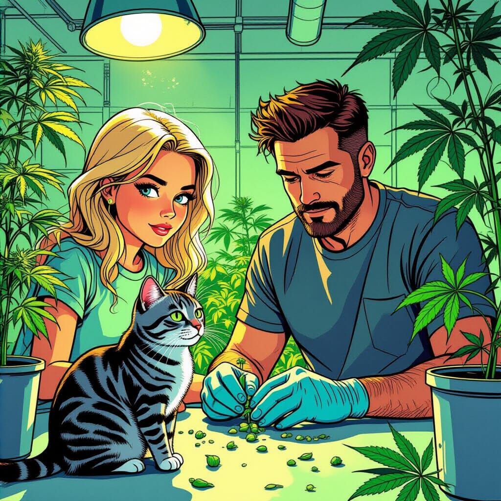 Comic Book Style Family in Cannabis Lab