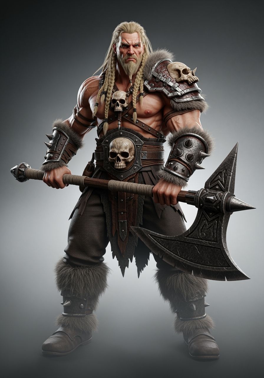 Muscular Barbarian with Axe in Dark Fantasy Style