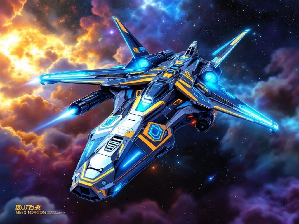 Neon Dragon Starfighter in Space