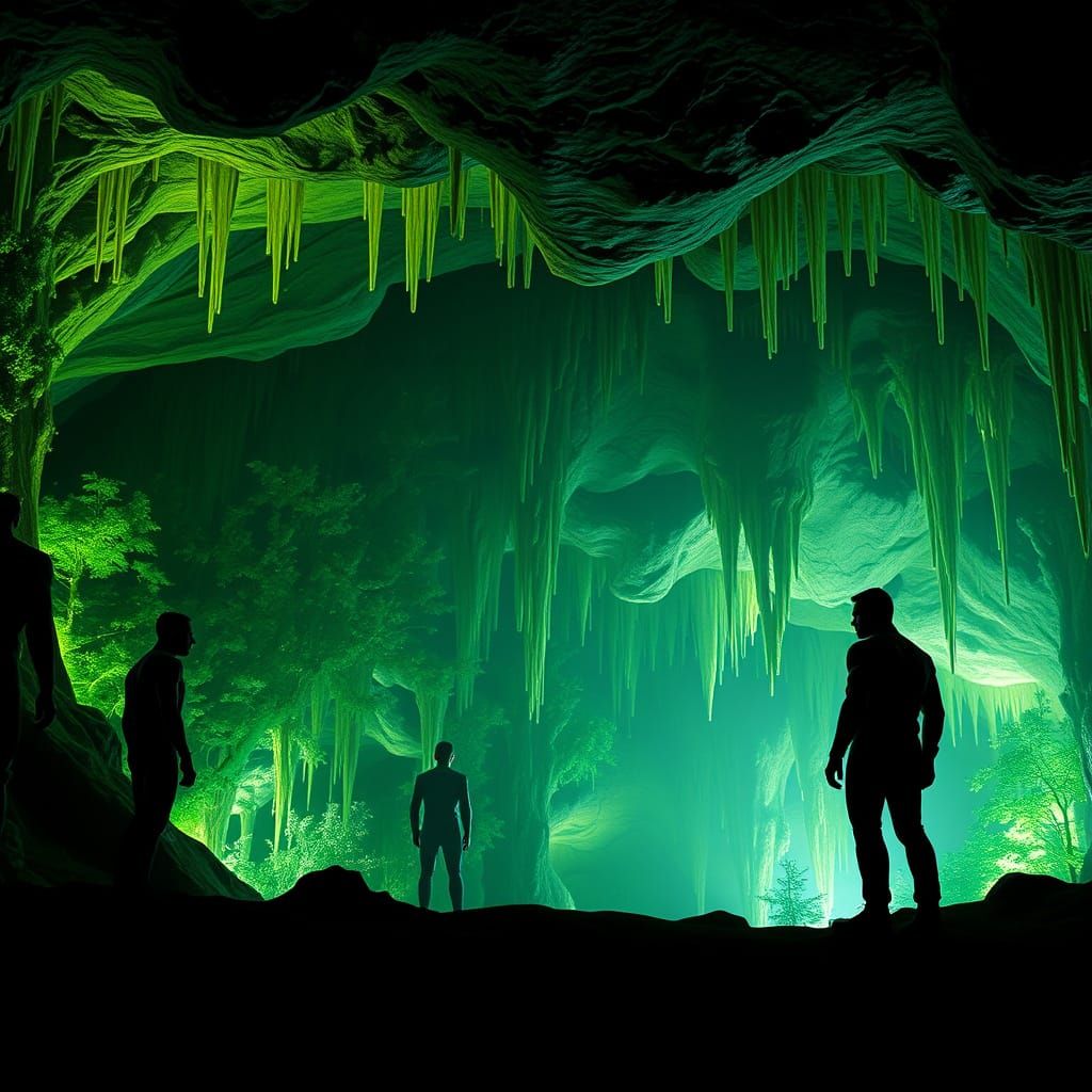 Men in Futuristic Black Suits at Waitomo Caves